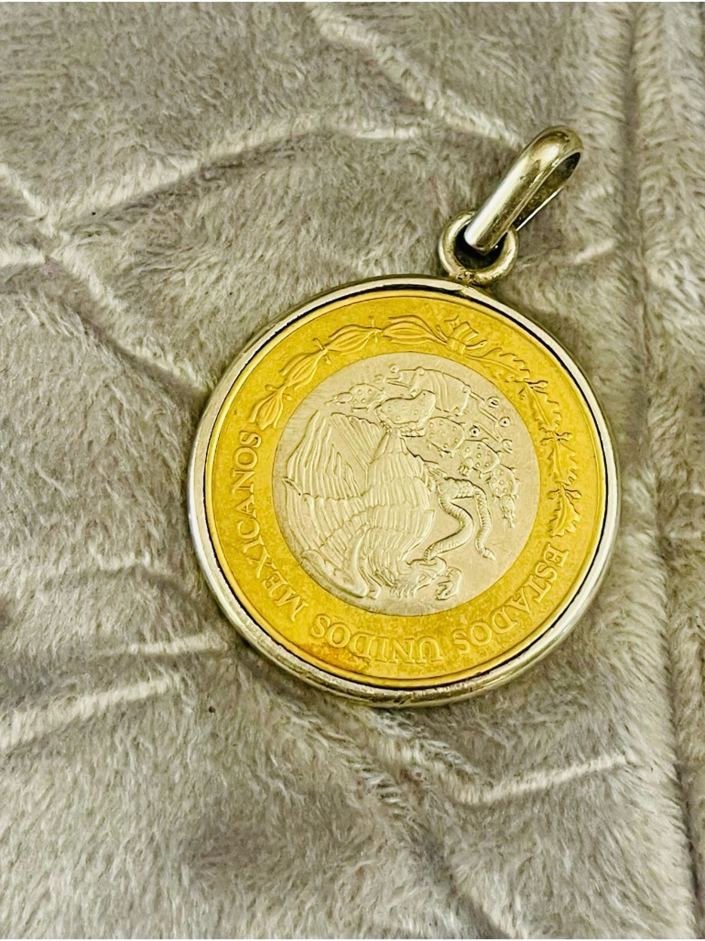Two-Tone Mexican Coin Pendant Necklace — Gold & Silver Finish
